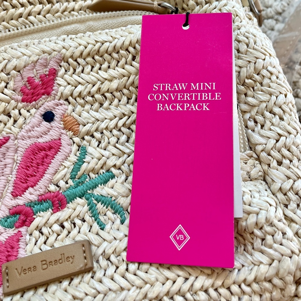 NWT!! Vera Bradley Light Natural Mini Straw Convertable Backpack Pink an… - Picture 6 of 10